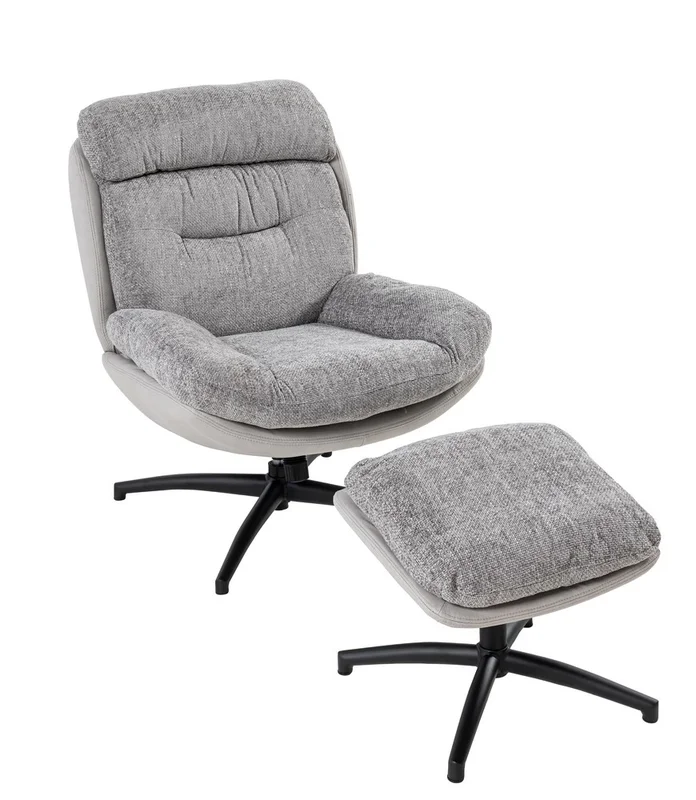 gepolsterter Drehsessel Relaxsessel mit Hocker, hellgrau
